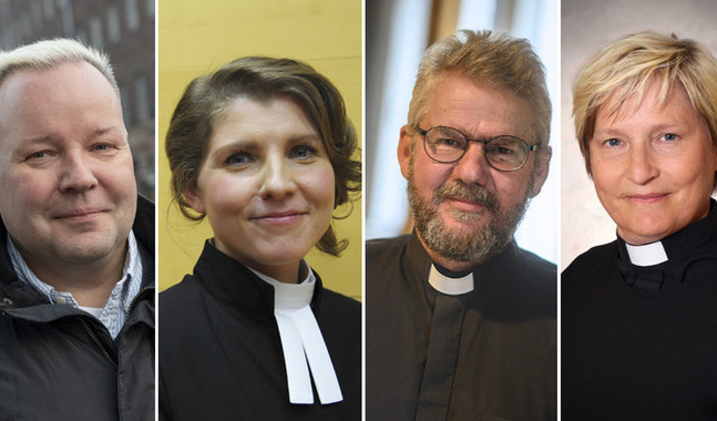 Tomas Ray, Emma Audas, Robert Lemberg och Stina Lindgård vill bli vikarie för stiftsdekanen.