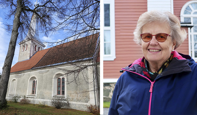 Kerstin Borg har hållit kontakt till vänförsamlingen i 23 år. Taket på den gamla kyrkan i Audru är delvis förnyat.