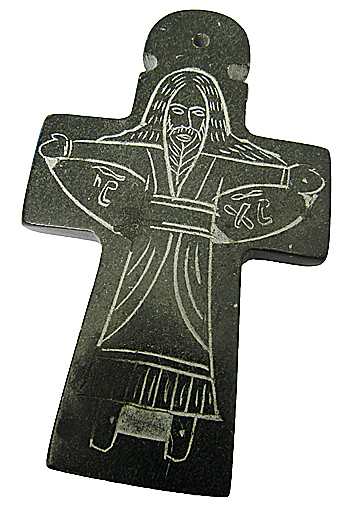Ett hettitiskt hantverk från Antalya avbildar Sankt Nikolaus mot bakgrunden av ett kors.