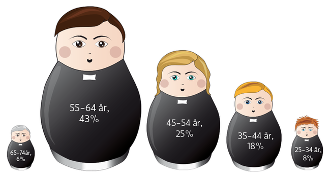 Borgå stift har knappt 200 präster i arbetslivet. En stor del av dem närmar sig emellertid pension. 30 procent av stiftets präster är kvinnor.