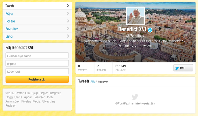 Imorgon sänder påven Benedictus XVI sitt första twitter.